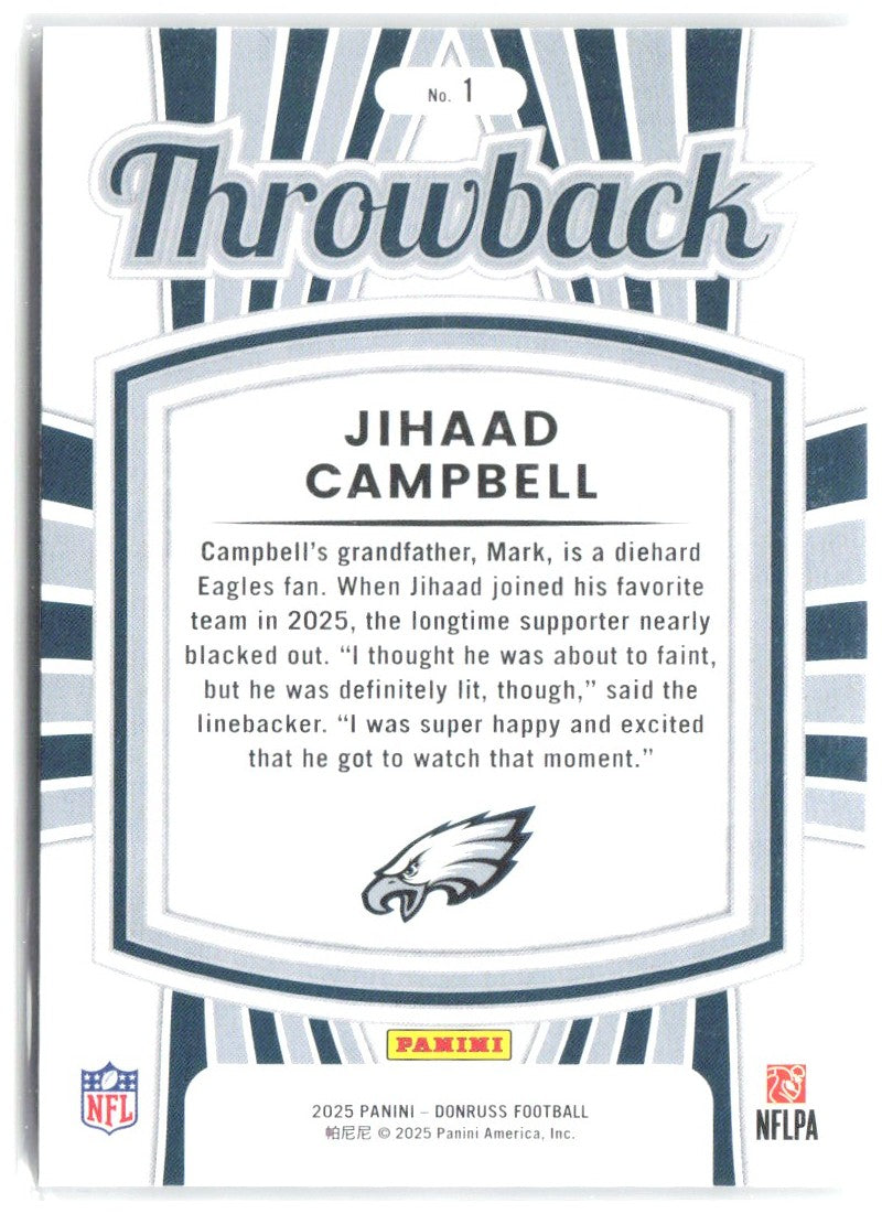 Jihaad Campbell Donruss - Rated Rookies Throwback 1 2025 Philadelphia Eagles