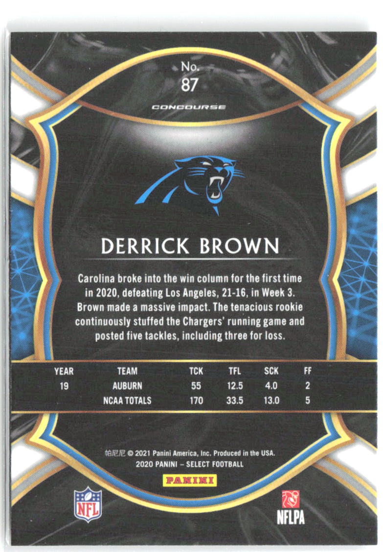 Derrick Brown Panini Select 87 2020 Carolina Panthers RC