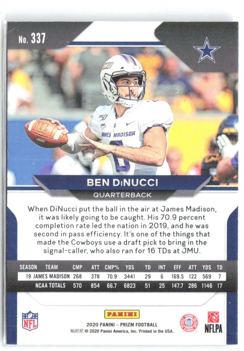 Ben DiNucci Panini Prizm 337 2020 Dallas Cowboys RC