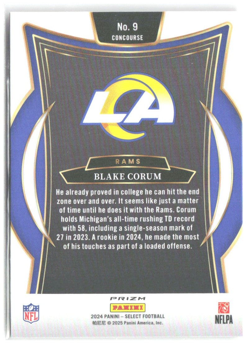 Blake Corum Panini Select - Red & Yellow Prizm Shock 9 2024 Los Angeles Rams