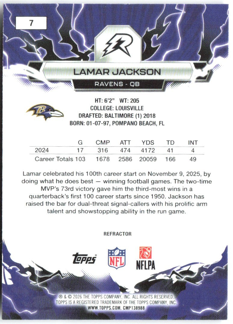 Lamar Jackson Topps Resurgence - Refractor 7 2025 Baltimore Ravens