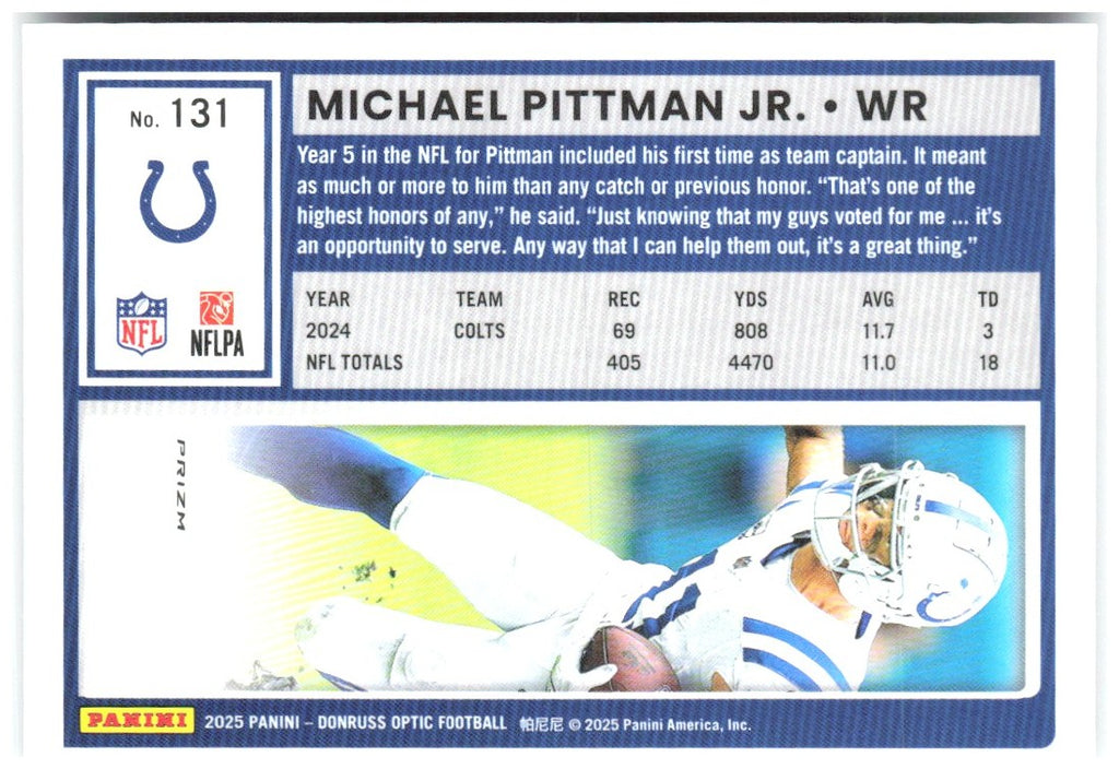 Michael Pittman Jr. Donruss Optic - Holo 131 2025 Indianapolis Colts