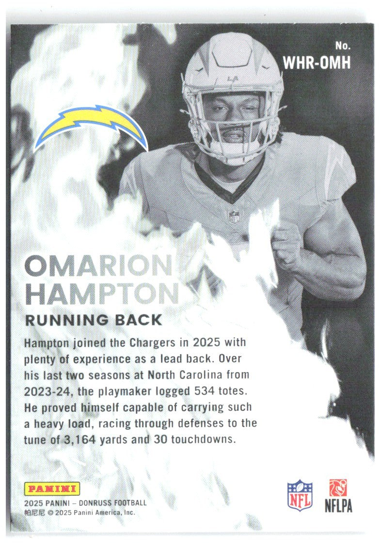 Omarion Hampton Donruss - White Hot Rookies WHR-OMH 2025 Los Angeles Chargers