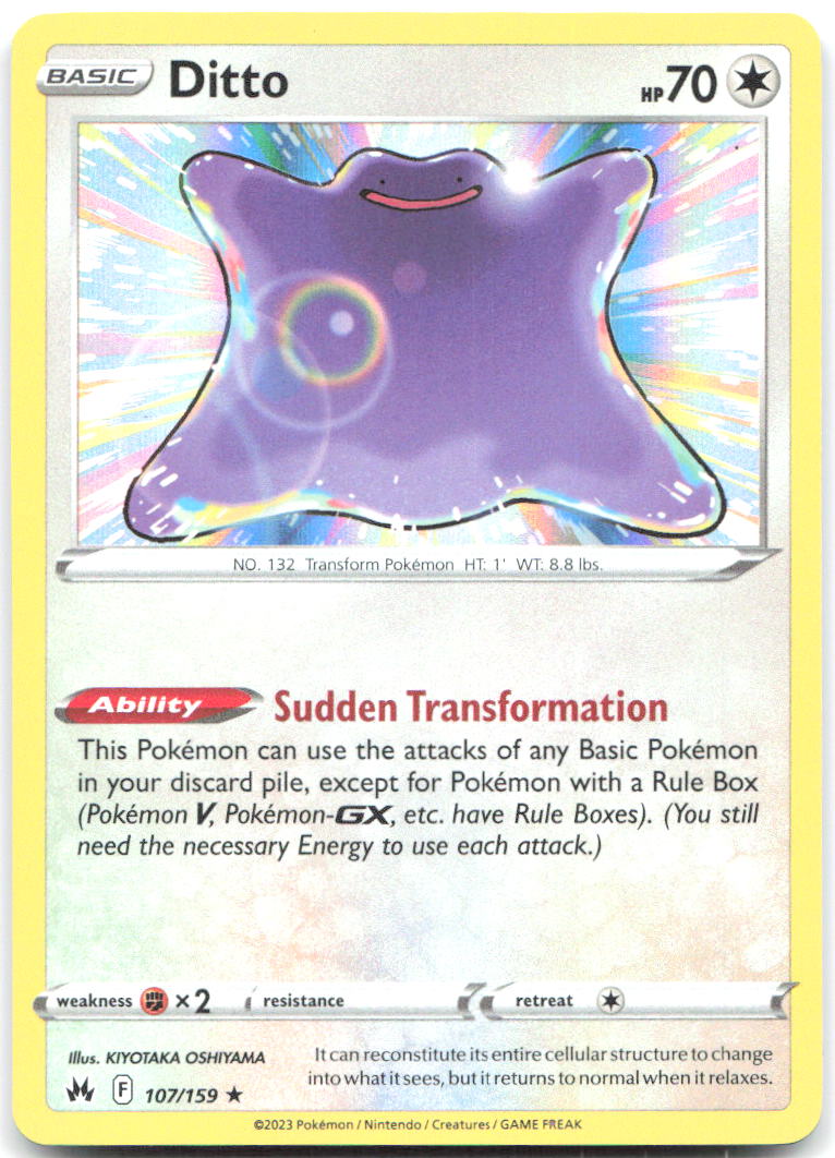 Ditto Reverse Holo Holo Rare SWSH Crown Zenith 107/159 NM KIYOTAKA OSHIYAMA