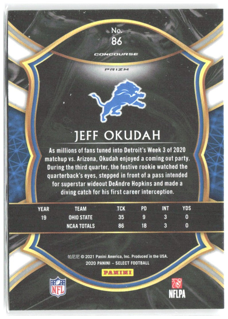 Jeff Okudah Panini Select - Silver Prizm 86 2020 Detroit Lions