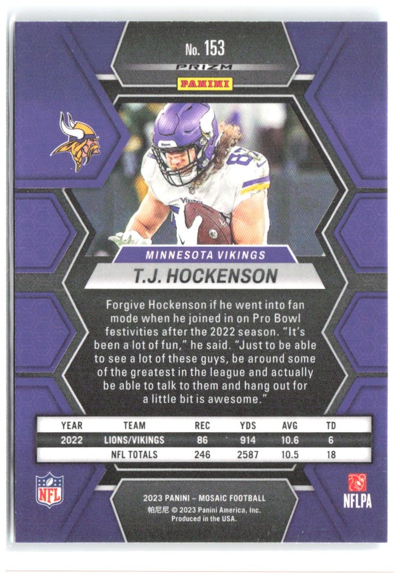 T.J. Hockenson Panini Mosaic - Reactive Blue Mosaic 153 2023 Minnesota Vikings