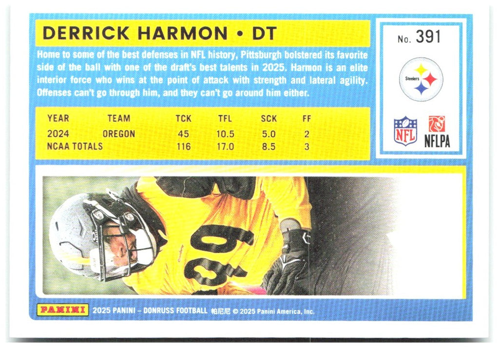 Derrick Harmon Donruss - Press Proofs Green 391 2025 Pittsburgh Steelers