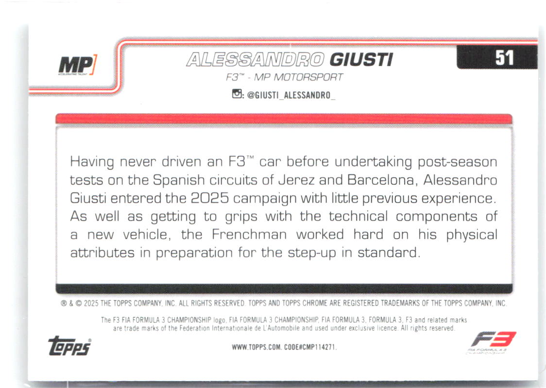 Alessandro Giusti Topps Chrome Formula 1 51 2025 MP Motorsport