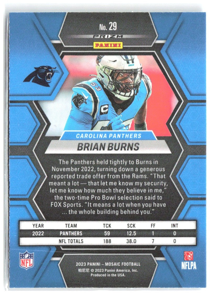 Brian Burns Panini Mosaic - Reactive Blue Mosaic 29 2023 Carolina Panthers