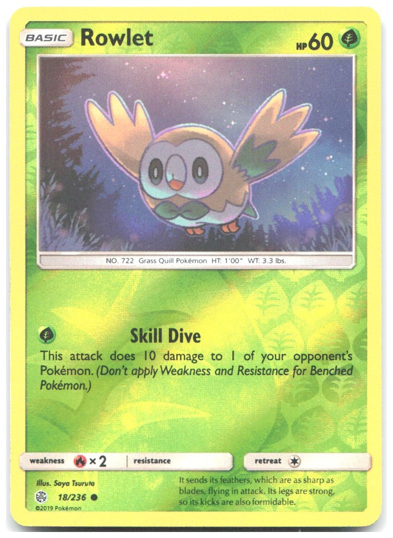 Rowlet Reverse Holo Common SM Cosmic Eclipse 18/236 NM Saya Tsuruta