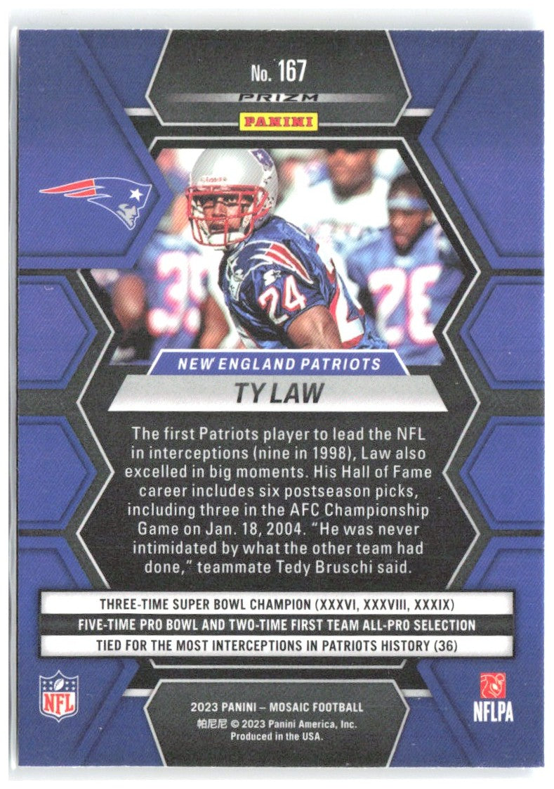 Ty Law Panini Mosaic - Reactive Blue Mosaic 167 2023 New England Patriots