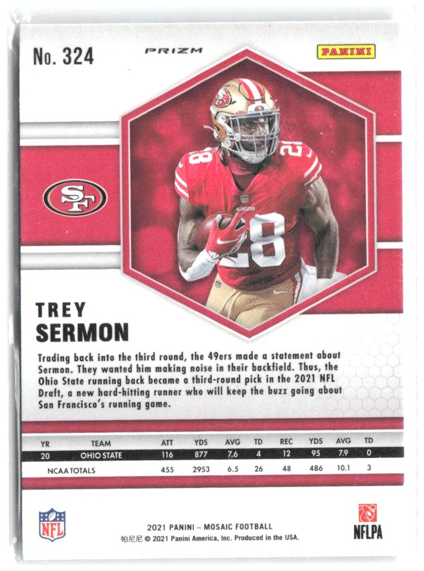 Trey Sermon Panini Mosaic - Prizm Reactive Blue 324 2021 San Francisco 49ers