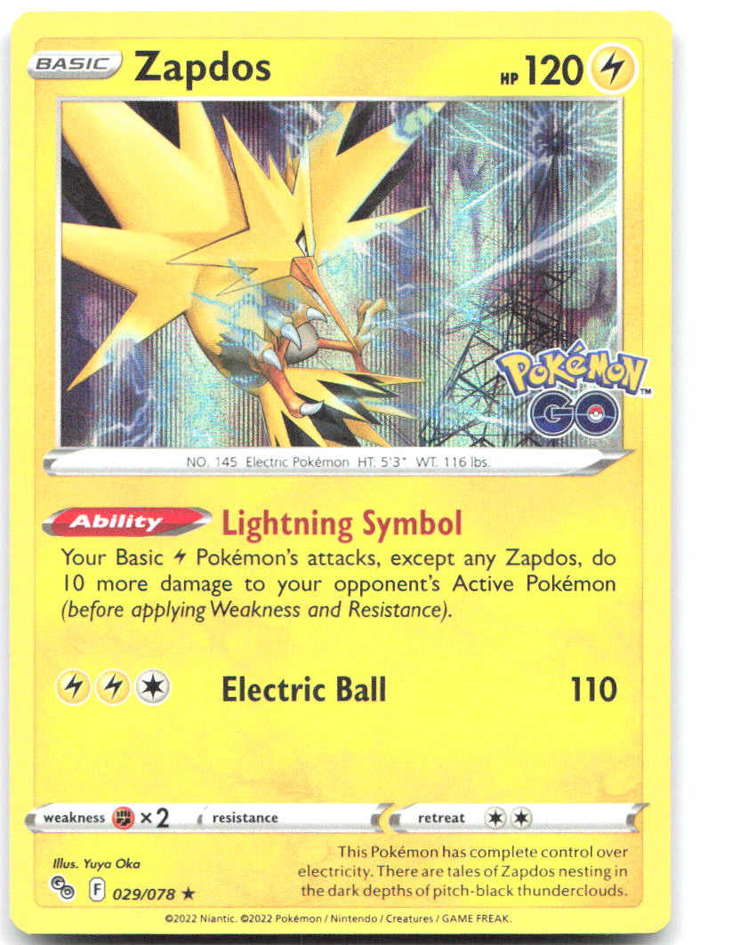 Zapdos Holo Rare Pokemon GO 029/078 NM Yuya Oka