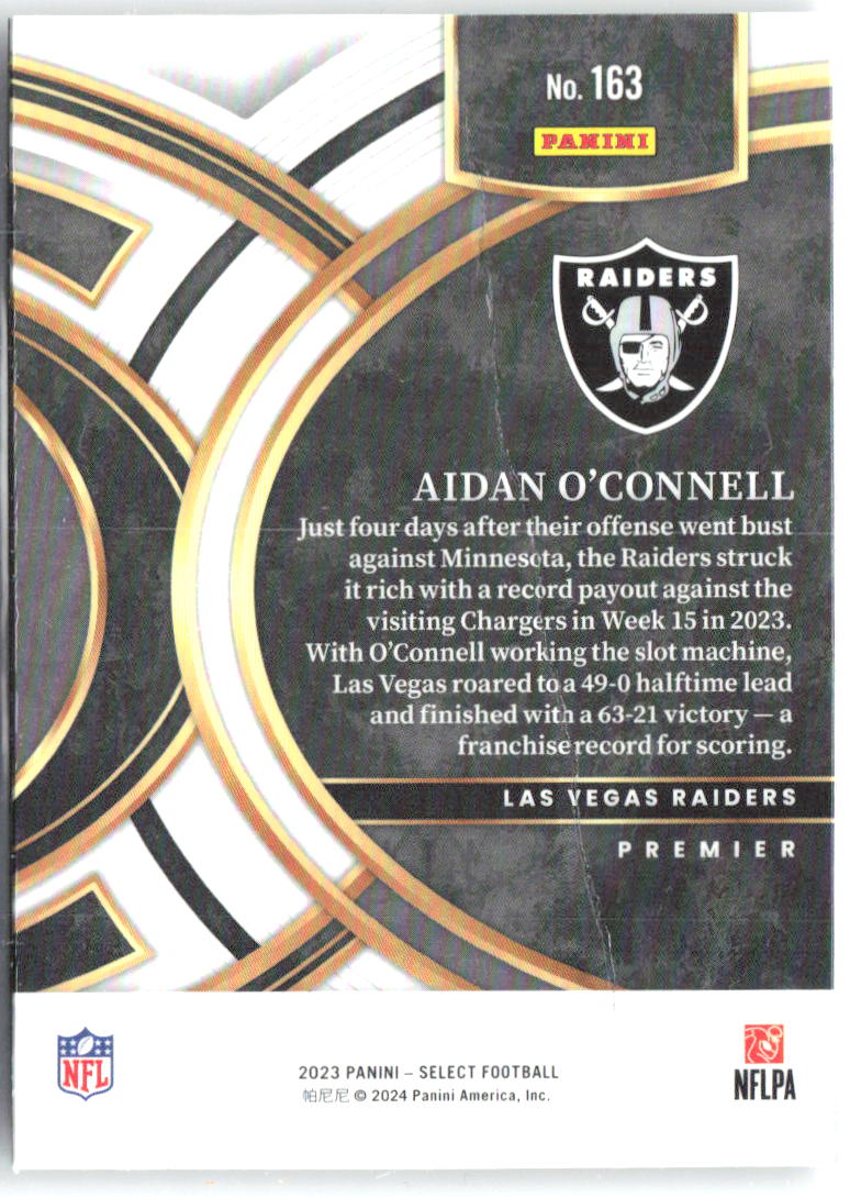 Aidan O'Connell Panini Select 163 2023 Las Vegas Raiders RC