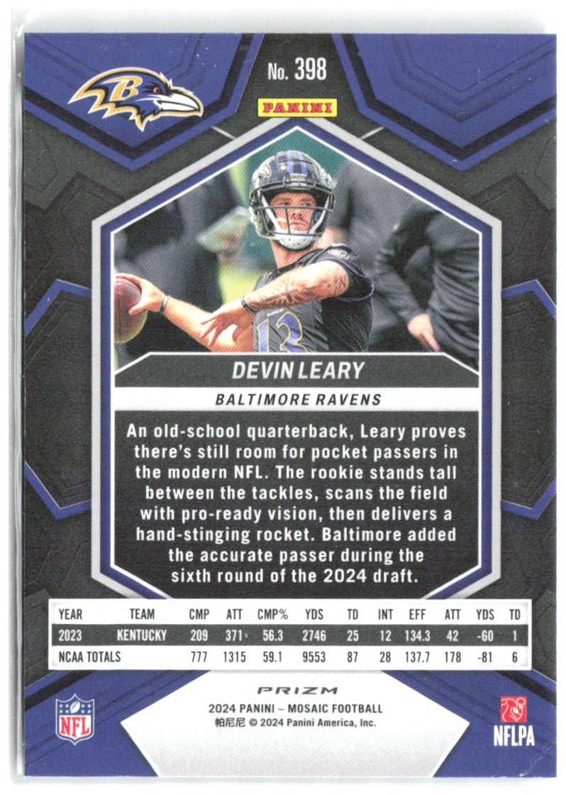 Devin Leary Panini Mosaic - Mosaic 398 2024 Baltimore Ravens