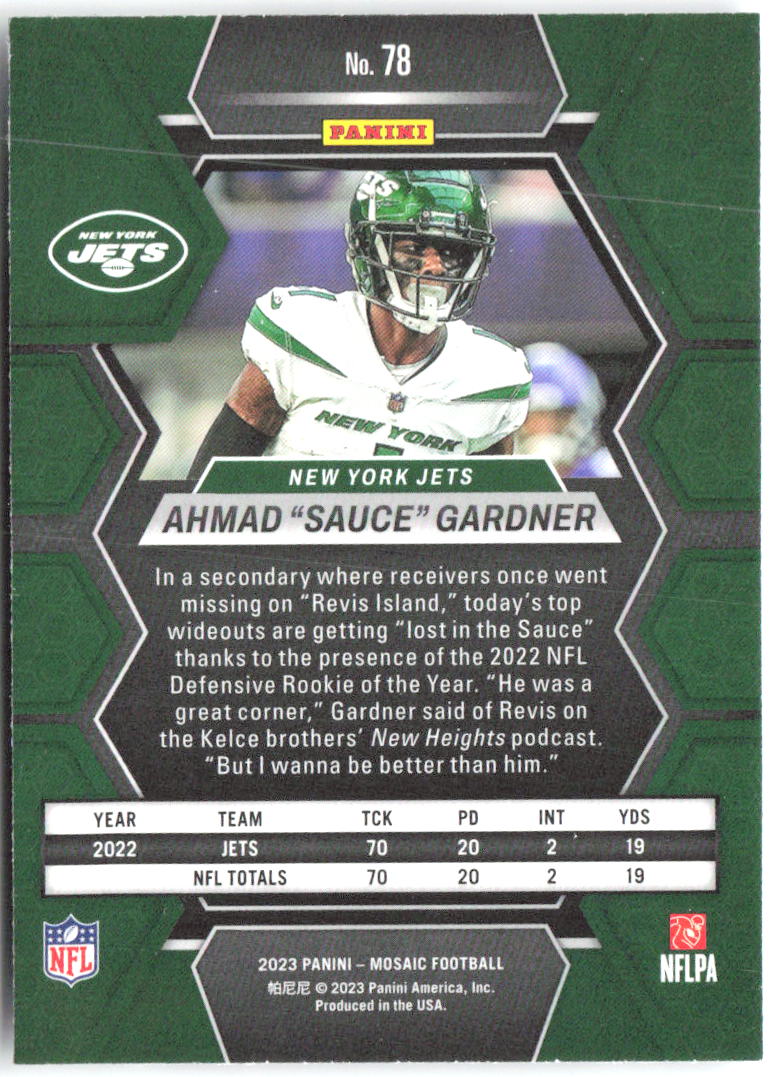 Ahmad "Sauce" Gardner Panini Mosaic 78 2023 New York Jets