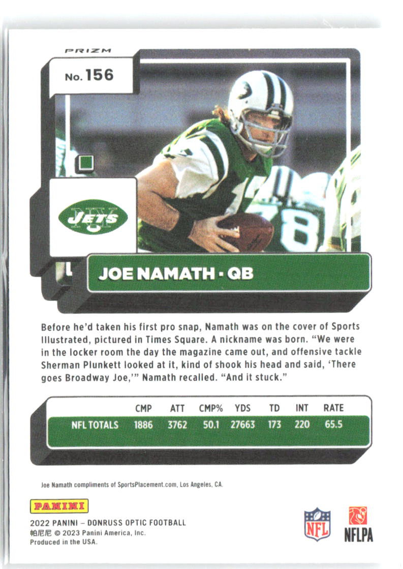 Joe Namath Donruss Optic - Holo 156 2022 New York Jets