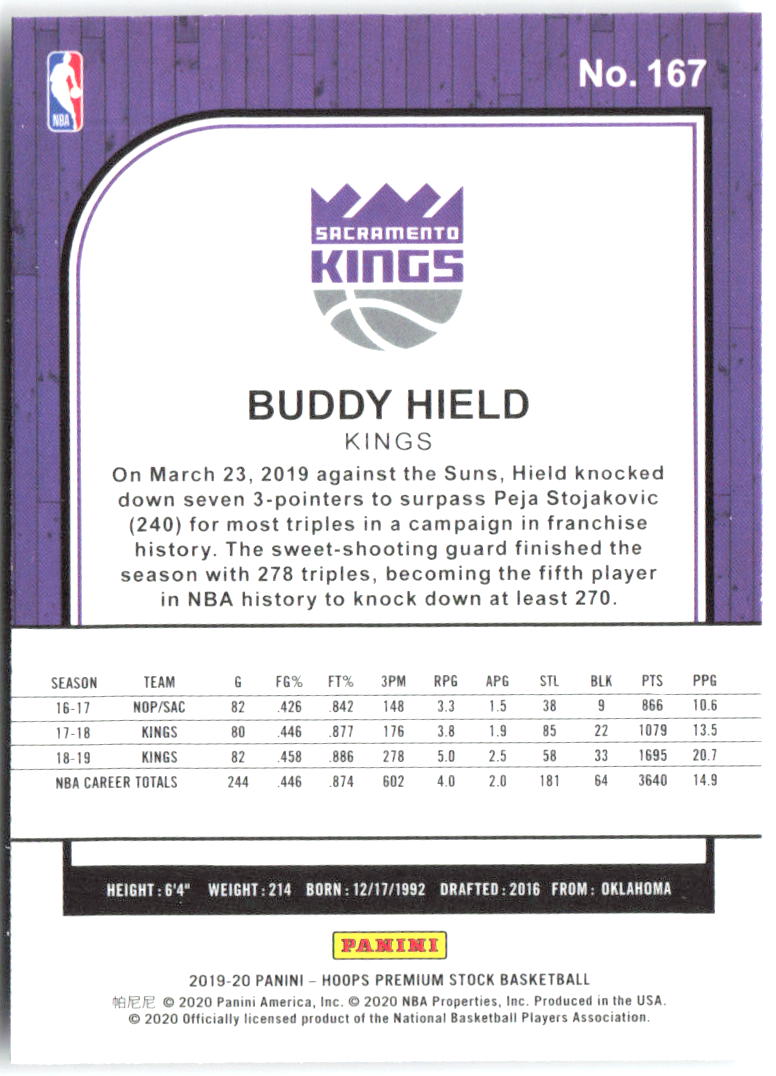 Buddy Hield Hoops Premium Stock 167 2019-20 Sacramento Kings