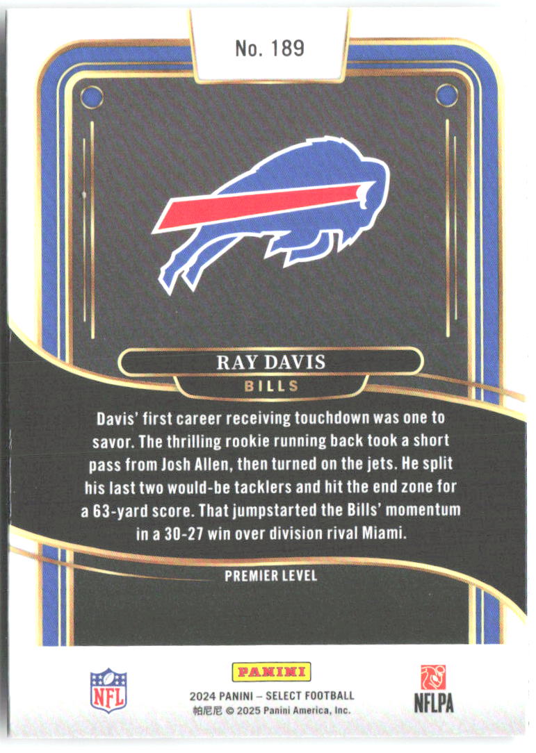 Ray Davis Panini Select 189 2024 Buffalo Bills RC