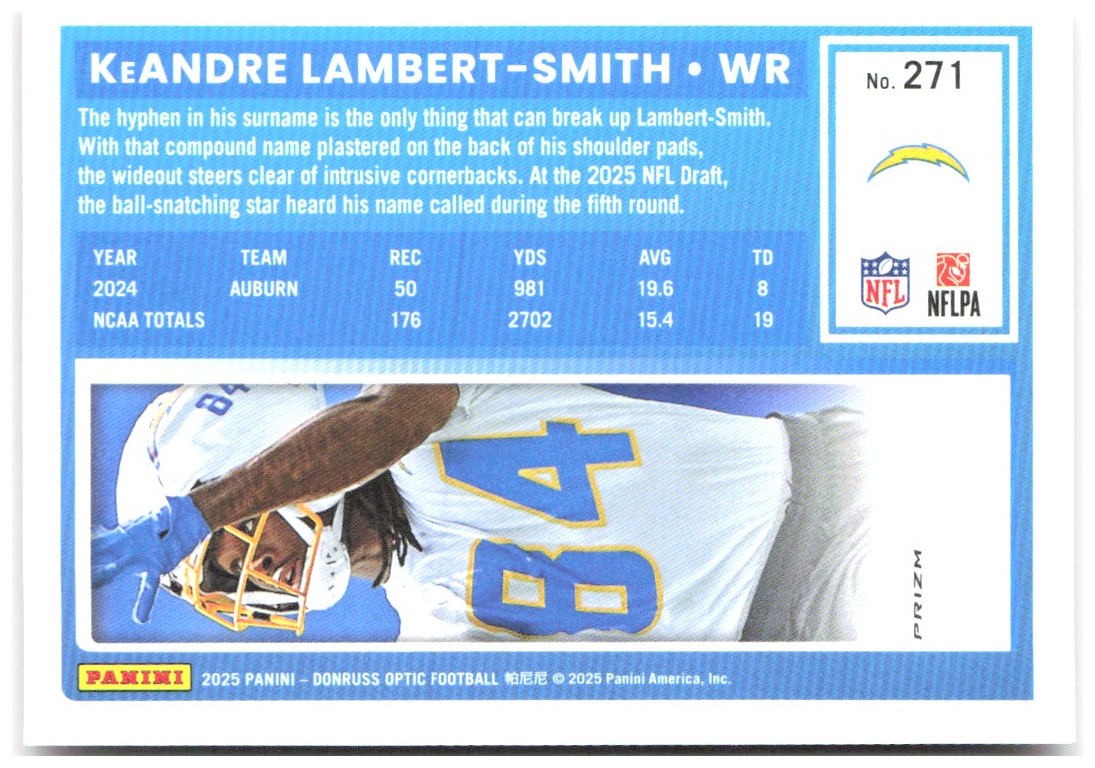 KeAndre Lambert-Smith Donruss Optic - Pink 271 2025 Los Angeles Chargers