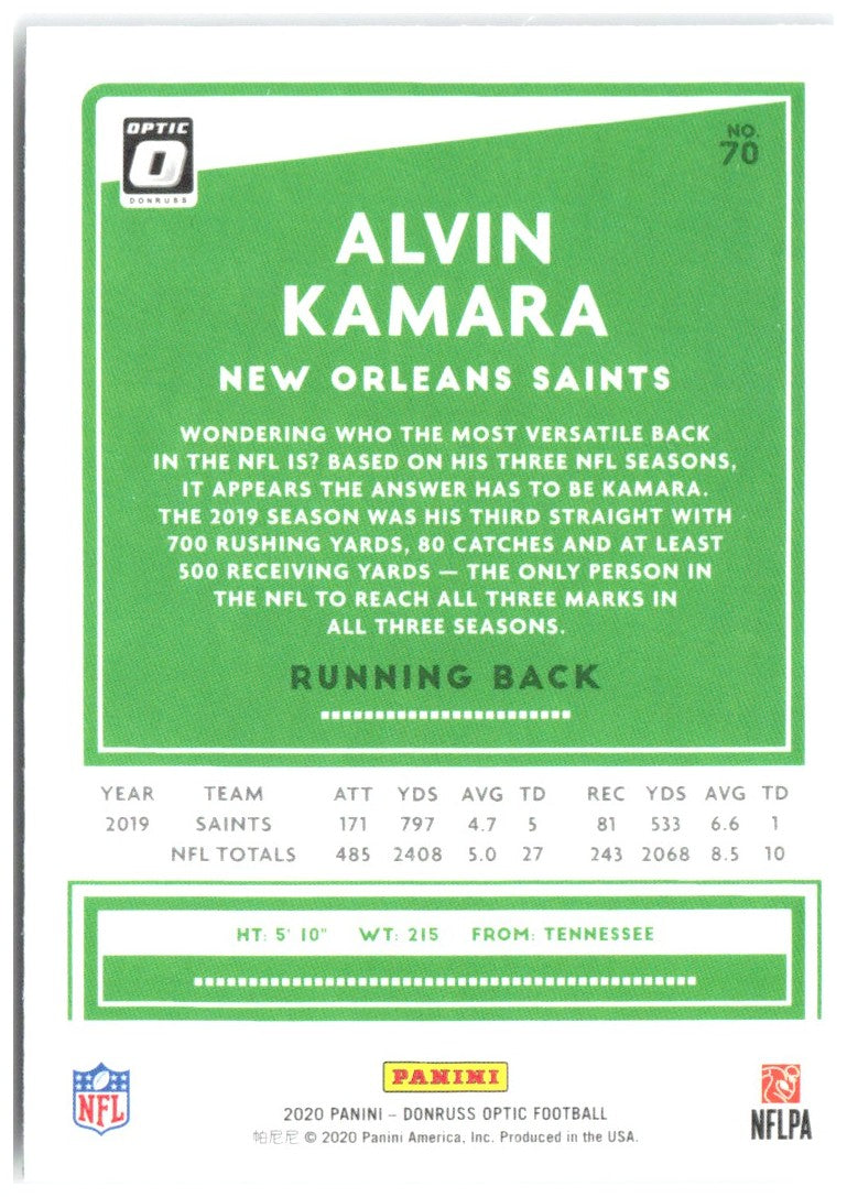Alvin Kamara Donruss Optic 70 2020 New Orleans Saints