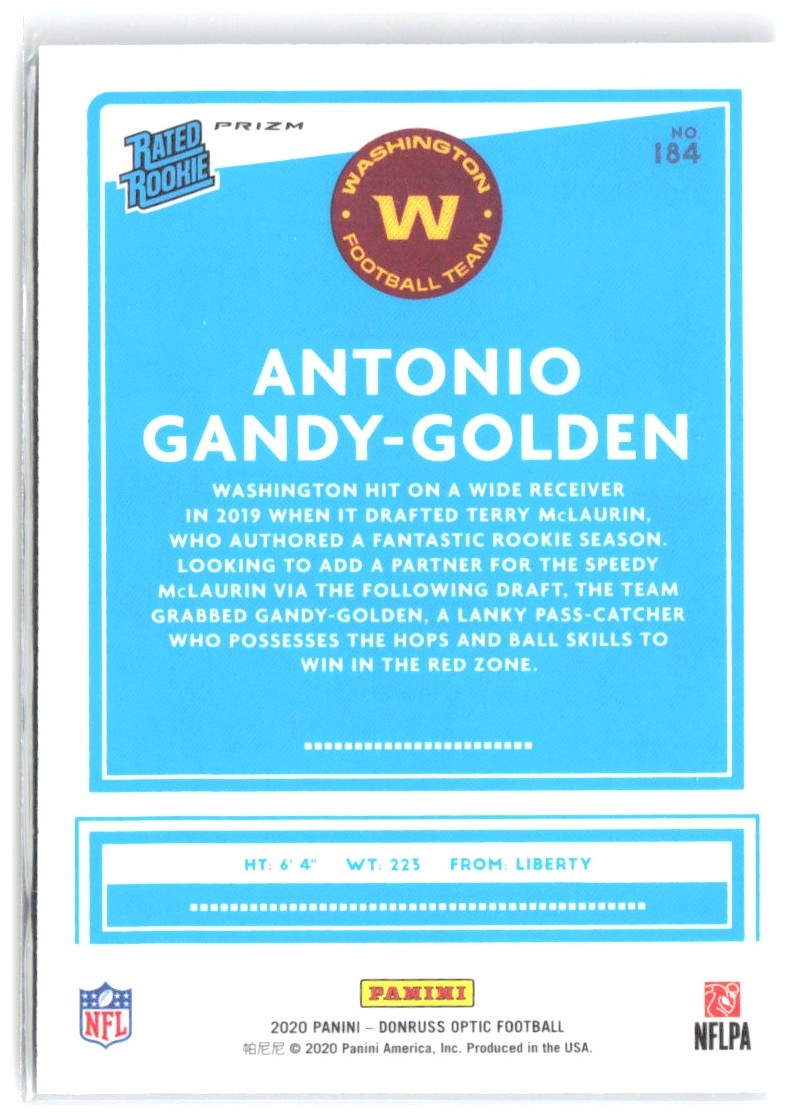 Antonio Gandy-Golden Donruss Optic Blue Hyper 184 2020 Washington Football Team