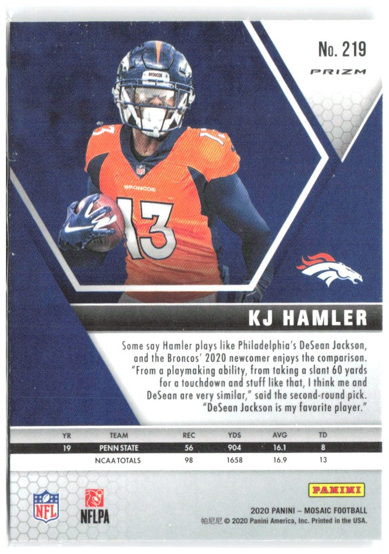 KJ Hamler Panini Mosaic - Prizm 219 2020 Denver Broncos