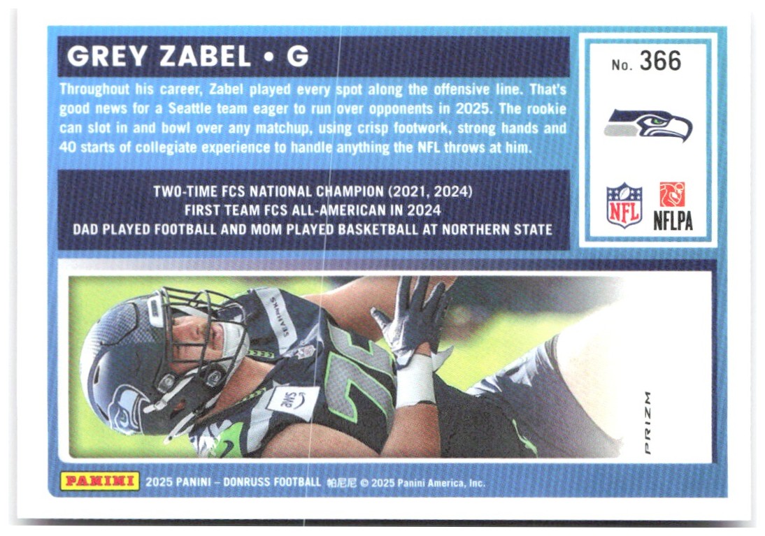 Grey Zabel Donruss - Optic Rated Rookies Preview Pink 366 2025 Seattle Seahawks