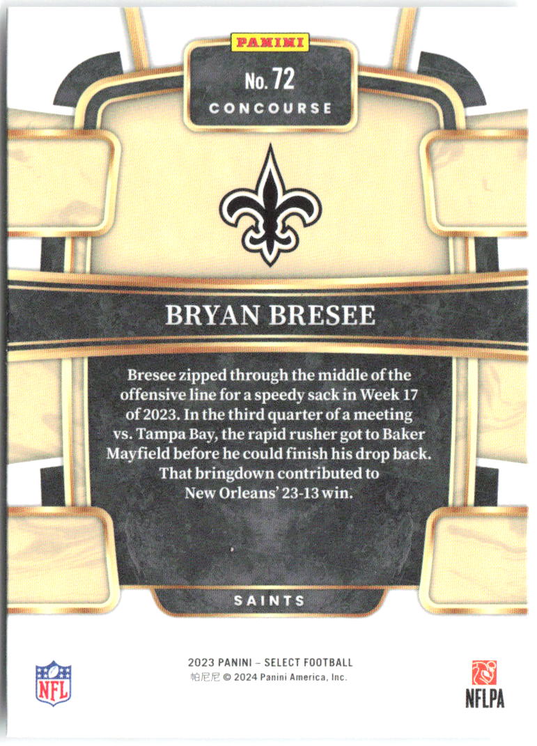 Bryan Bresee Panini Select 72 2023 New Orleans Saints RC