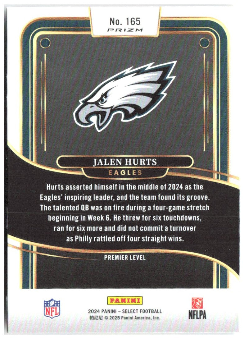 Jalen Hurts Panini Select Red & Yellow Prizm Shock 165 2024 Philadelphia Eagles