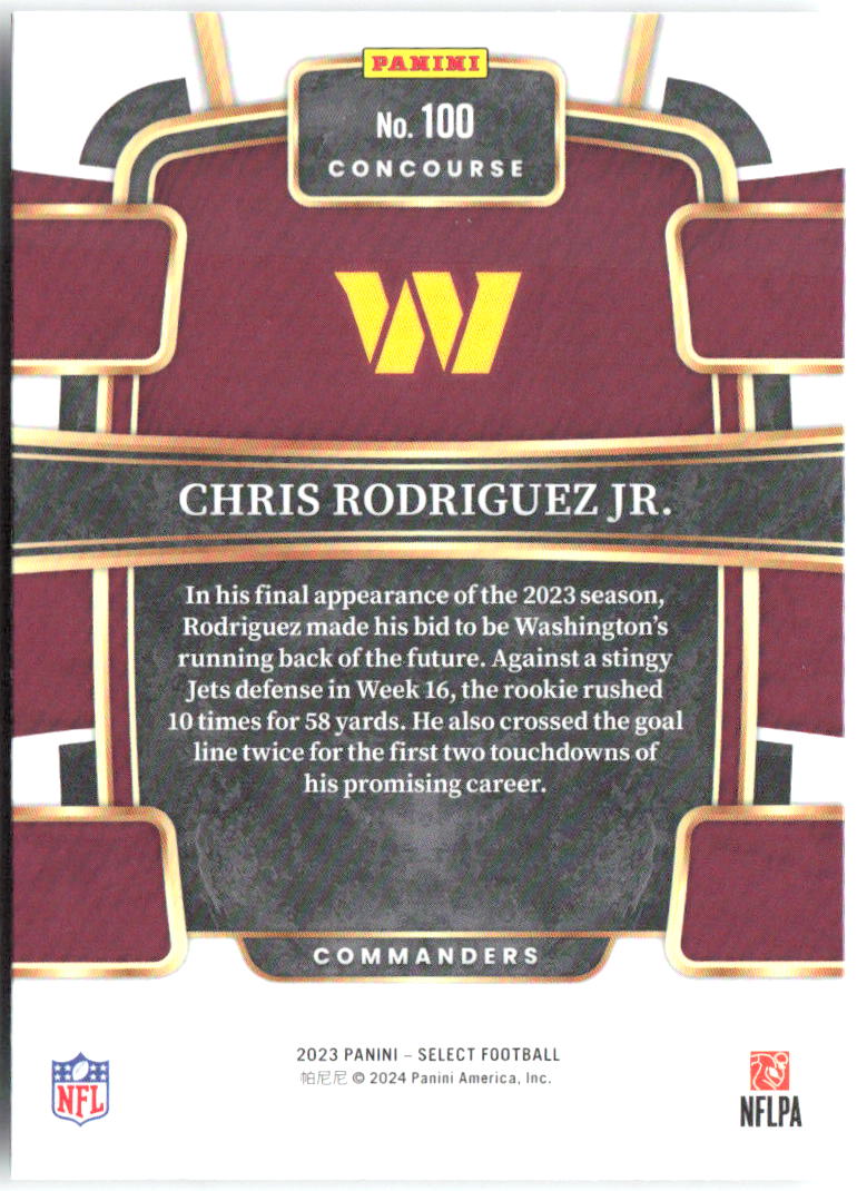 Chris Rodriguez Jr. Panini Select 100 2023 Washington Commanders RC
