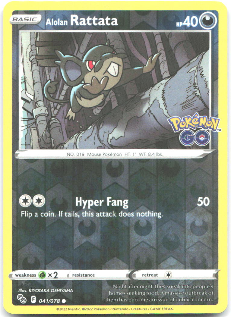Alolan Rattata Reverse Holo Common Pokemon GO 041/078 NM KIYOTAKA OSHIYAMA