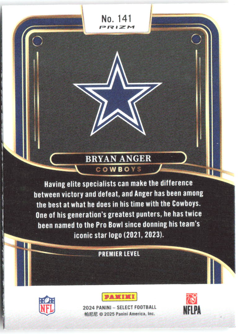 Bryan Anger Panini Select - Red & Yellow Prizm Shock 141 2024 Dallas Cowboys