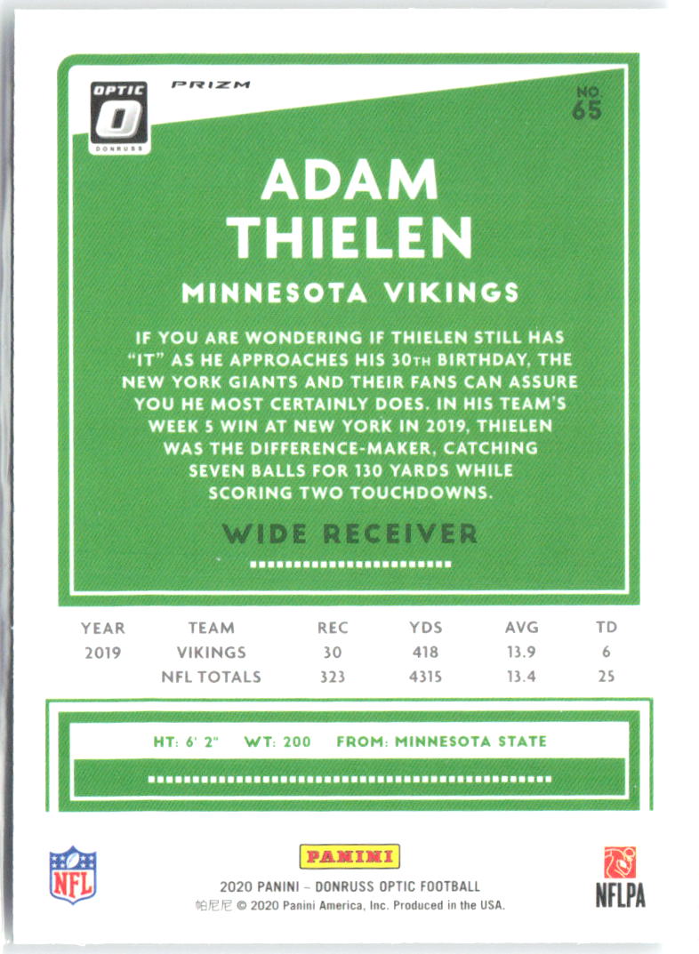 Adam Thielen Donruss Optic 65 2020 Minnesota Vikings
