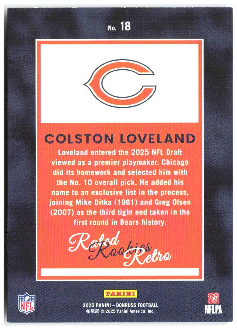 Colston Loveland Donruss - Rated Rookies Retro 18 2025 Chicago Bears