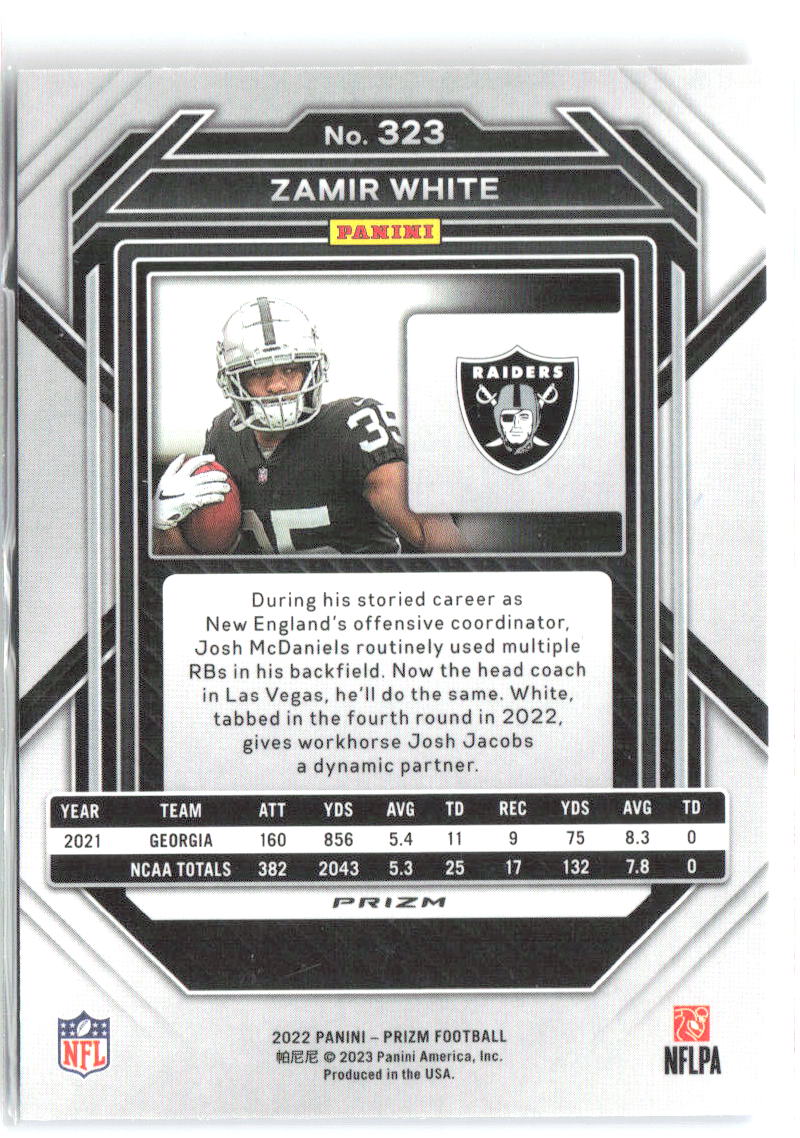 Zamir White Panini Prizm - Red White and Blue 323 2022 Las Vegas Raiders