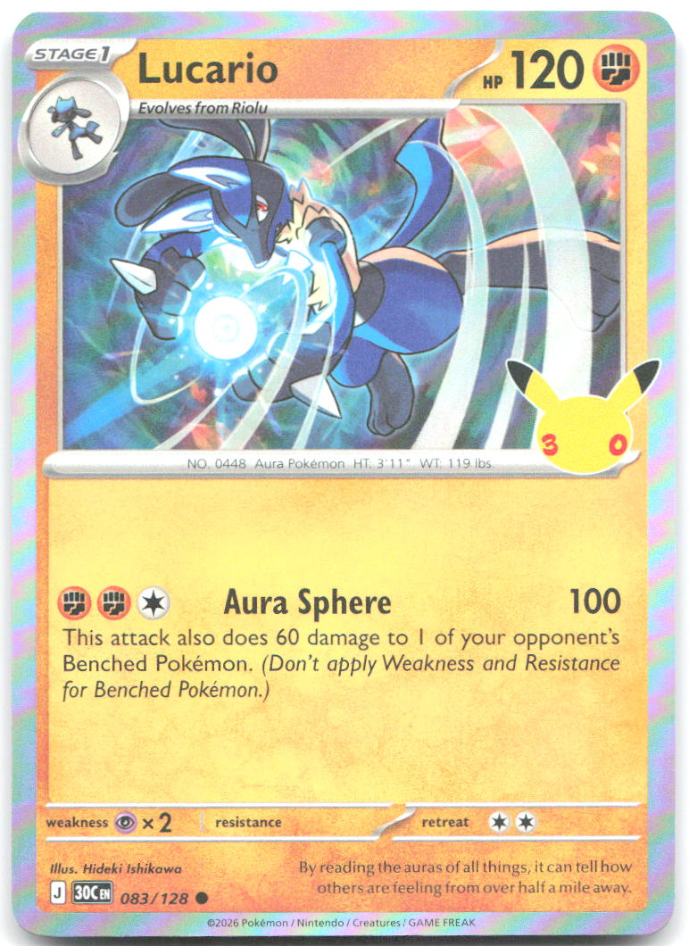 Lucario Holo Common ME 30th Celebration 083/128 NM Hideki Ishikawa