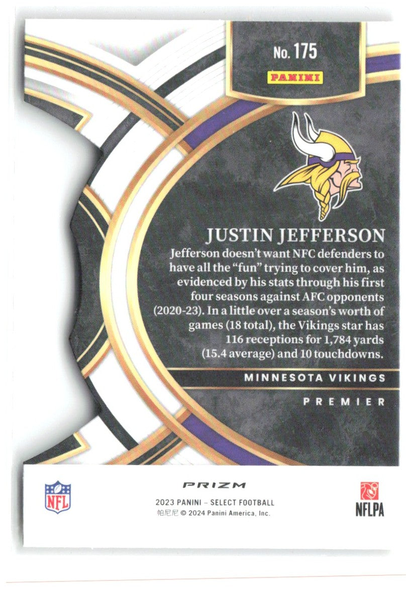 Justin Jefferson Panini Select - Red and Yellow Prizms Die Cuts 175 2023 Vikings
