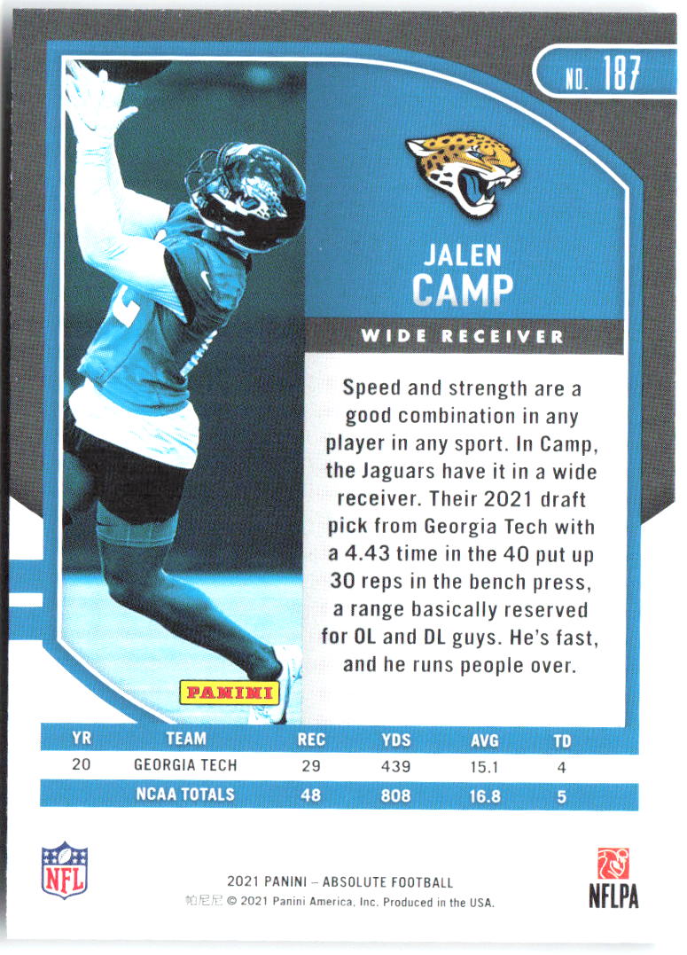 Jalen Camp Panini Absolute - Retail 187 2021 Jacksonville Jaguars RC
