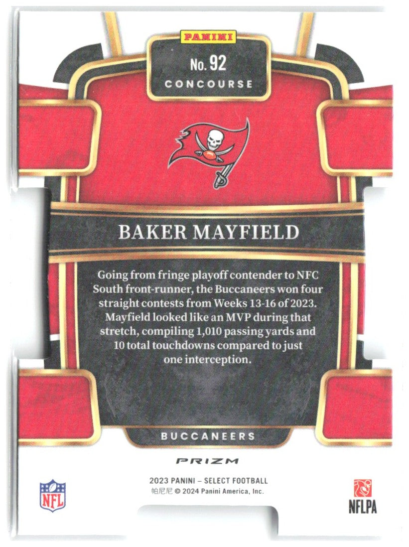 Baker Mayfield Panini Select Silver Prizms Die Cuts 92 2023 Tampa Bay Buccaneers
