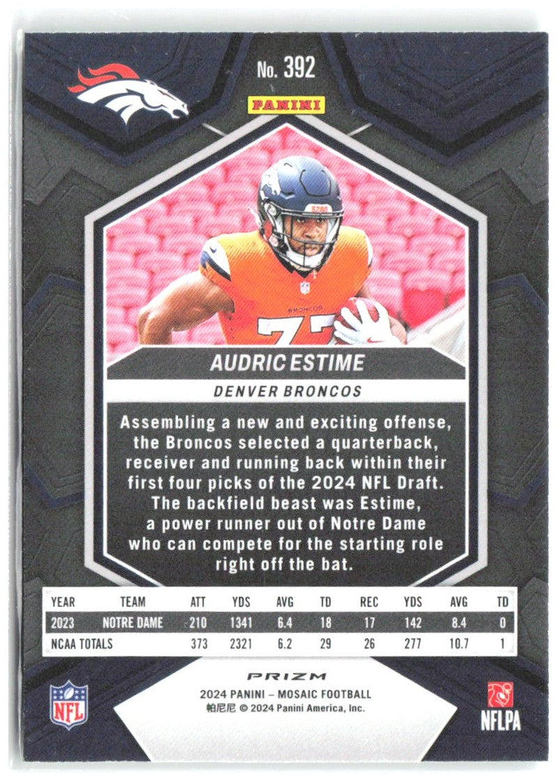Audric Estime Panini Mosaic - Mosaic Green 392 2024 Denver Broncos