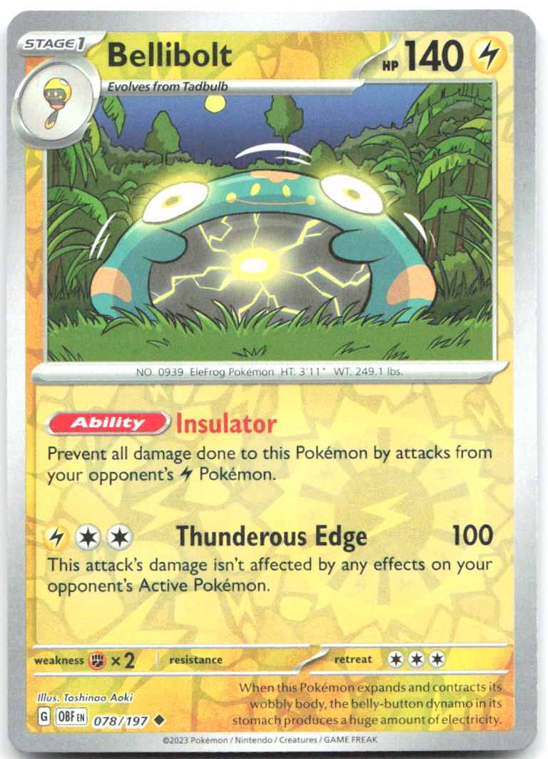 Bellibolt Reverse Holo Uncommon SV03 Obsidian Flames 078/197 NM Toshinao Aoki