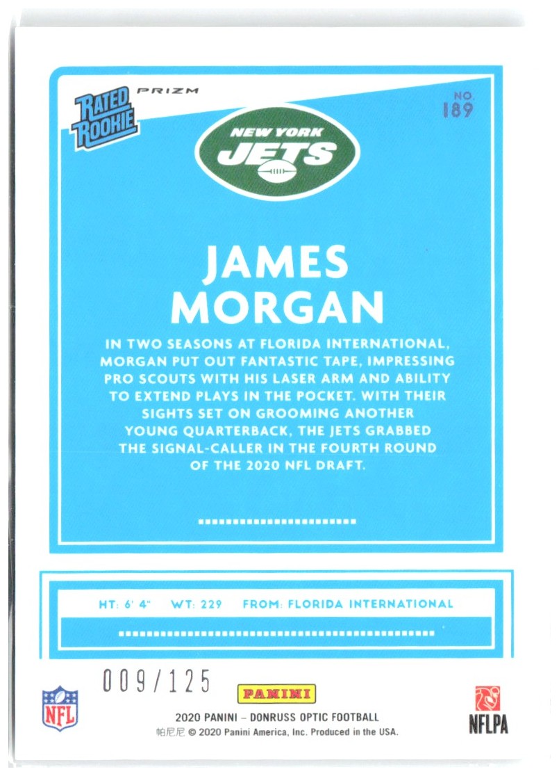 James Morgan Donruss Optic - Silver Circles 189 2020 New York Jets /125