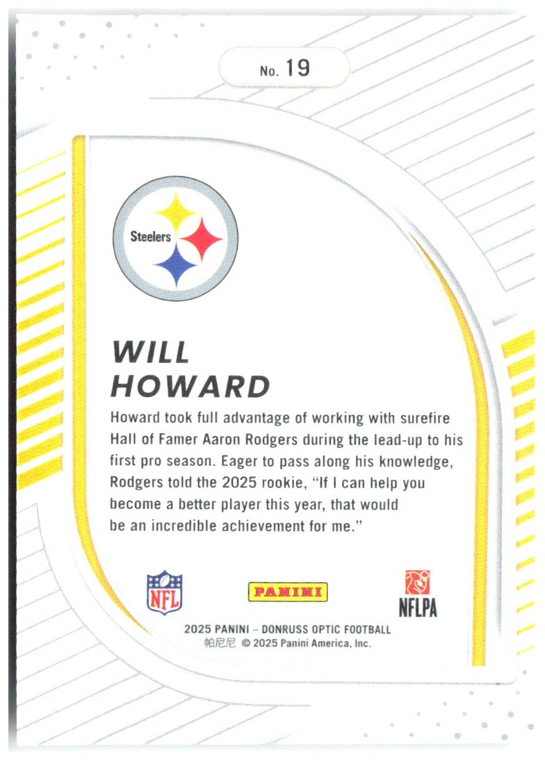 Will Howard Donruss Optic - Hidden Potential 19 2025 Pittsburgh Steelers