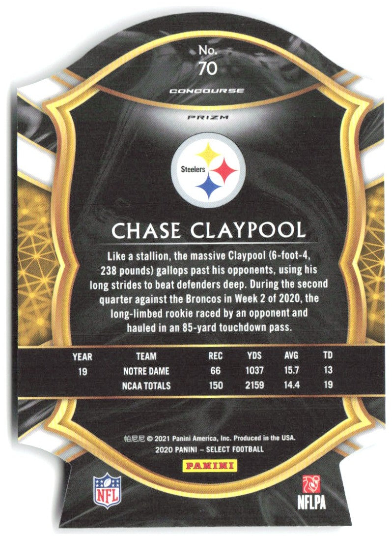 Chase Claypool Panini Select - Purple Prizm Die Cut 70 2020 Pittsburgh Steelers