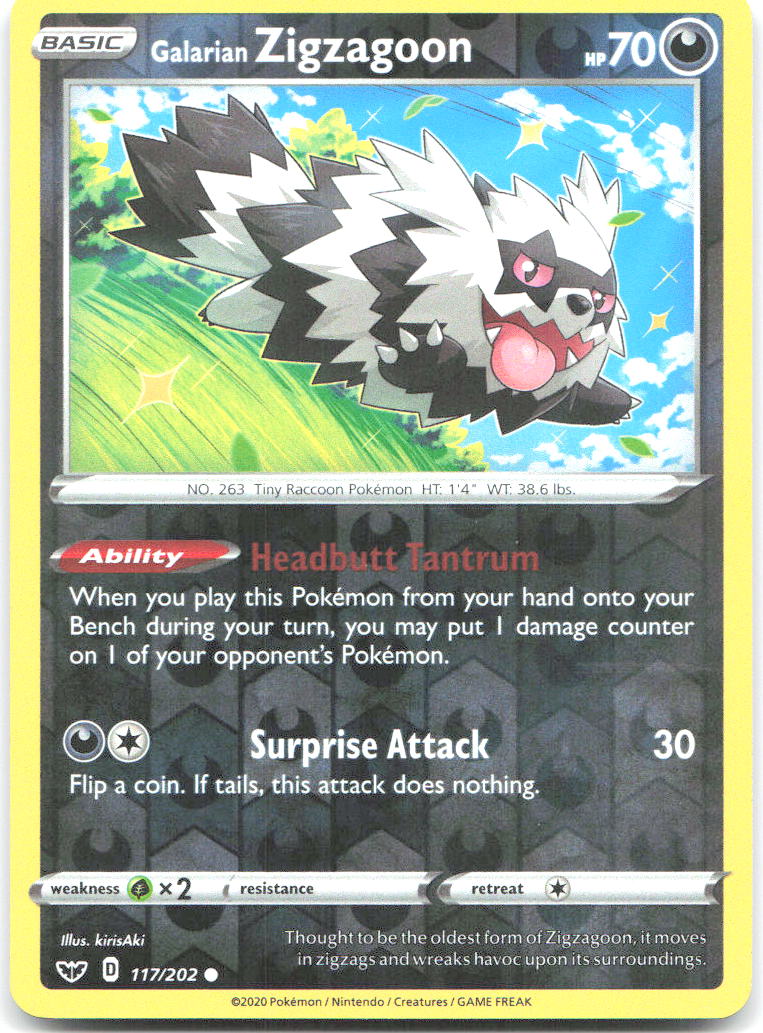 Galarian Zigzagoon Reverse Holo Common SWSH01 Sword & Shield Base Set 117/202 NM