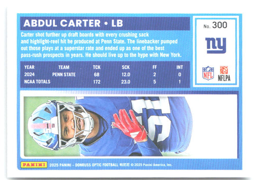 Abdul Carter Donruss Optic 300 2025 New York Giants RC