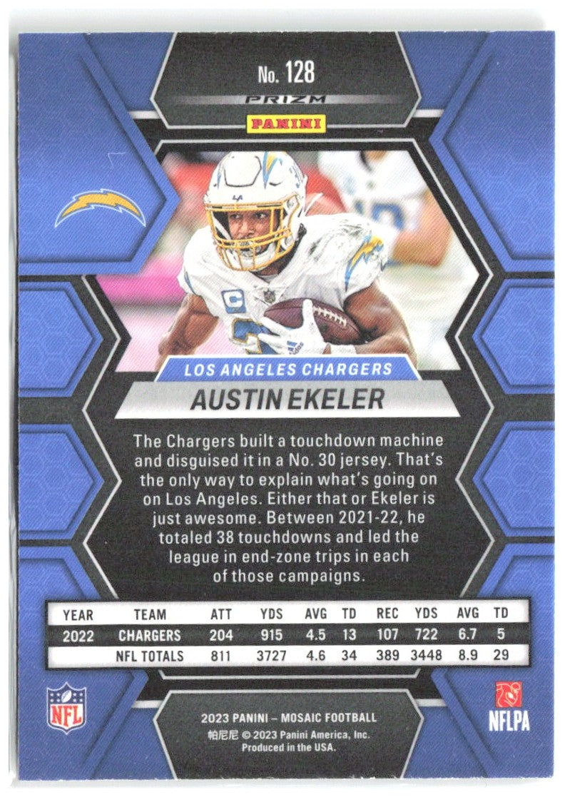 Austin Ekeler Panini Mosaic Reactive Yellow Mosaic 128 2023 Los Angeles Chargers