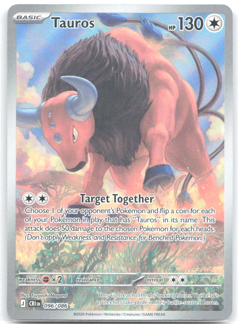 Tauros Holo Illustration Rare ME04: Chaos Rising 096/086 NM Tsuyoshi Nagano