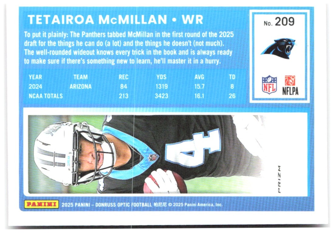 Tetairoa McMillan Donruss Optic - Pink 209 2025 Carolina Panthers